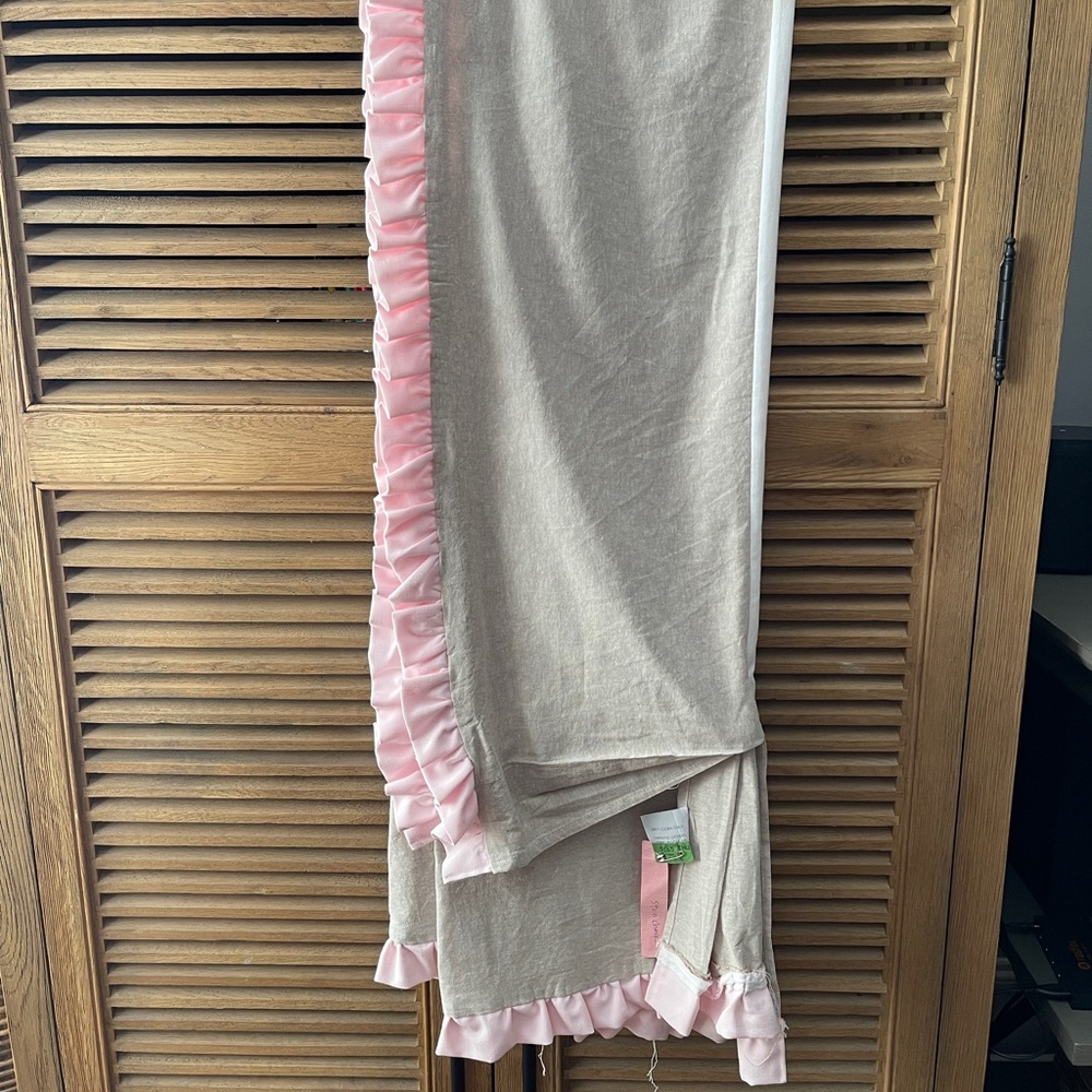 Pink and Oatmeal Ruffled Crib skirt